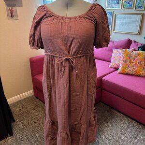 Old Navy Mauve Puff-Sleeve Gauze Midi Dress – Size M